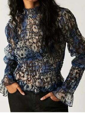 Free People Floral Mesh Bohemian Top